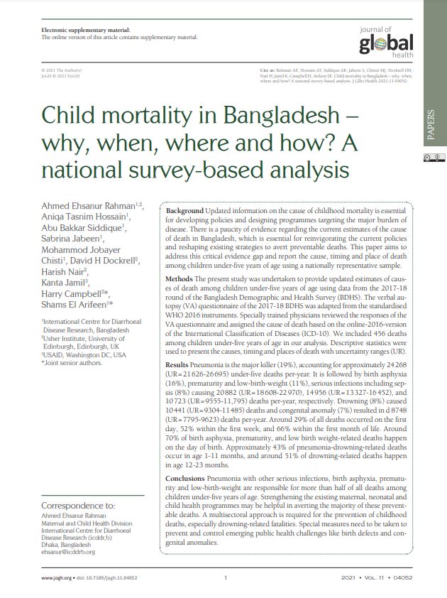 Child mortality in Bangladesh – why, when, where and how? A national survey-based analysis