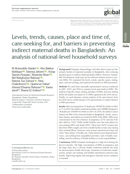Levels, trends, causes, place and time of, care-seeking for, and barriers in preventing indirect maternal deaths in Bangladesh