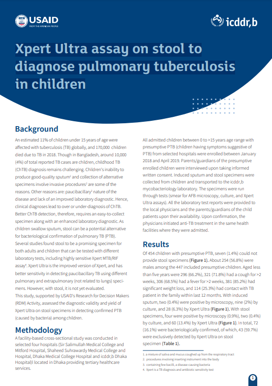 A brief on the evaluation of Xpert MTB/RIF Ultra for the diagnosis of childhood pulmonary tuberculosis using stool specimen study